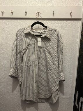 Pilcro White and Light Blue Pinstripe Button-Down Shirt